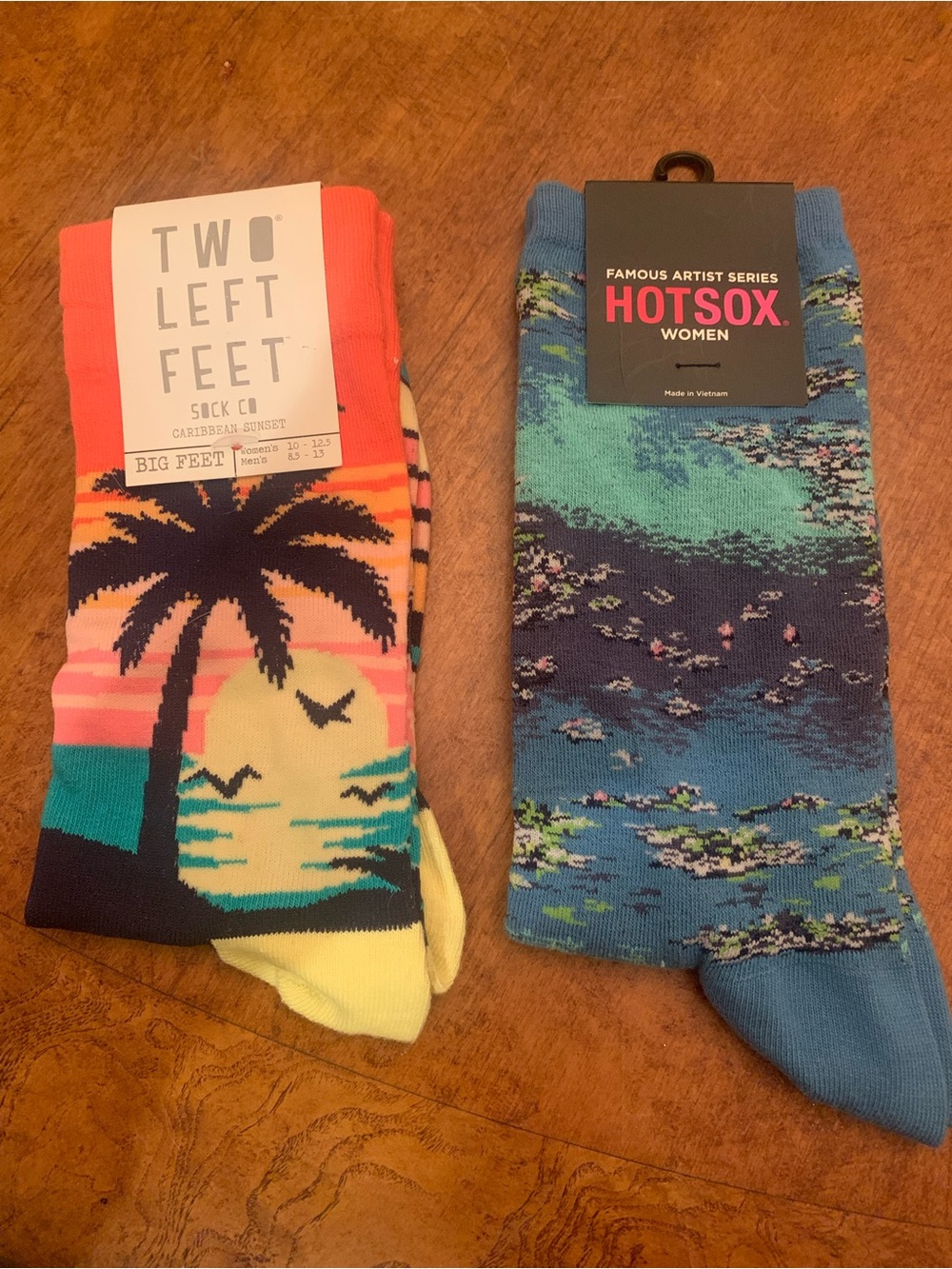 NWT Two Left Feet Sunset & HotSox water lillies socks shoe size 4-10